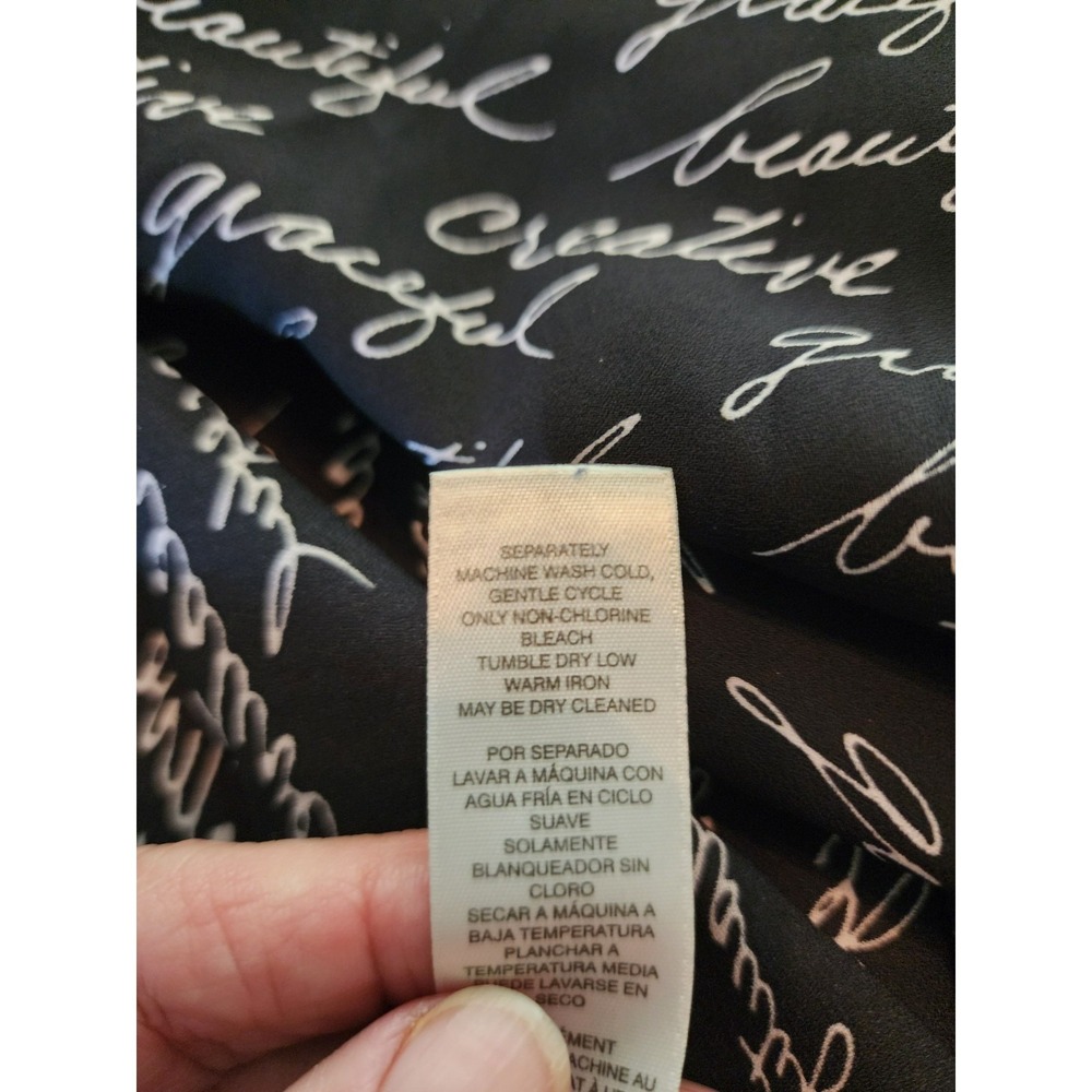 Chico's Womens 1 Black Blouse Top Script Print Career Artsy Office Literary - Picture 5 of 7